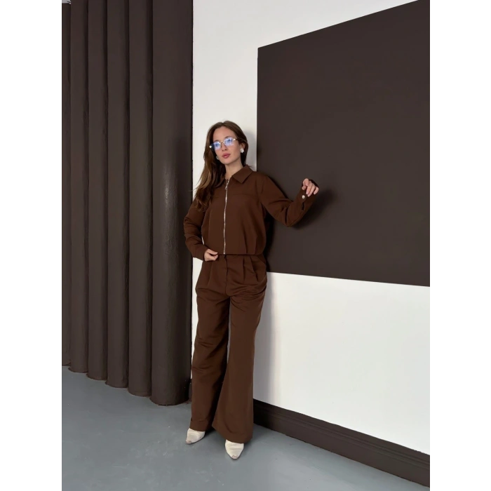 Trenç takım alt üst kahve ons