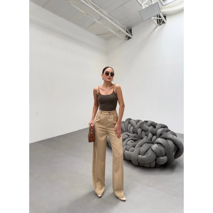 Trio Arka Bel Lasti̇k Detayli Palazzo Pantolon