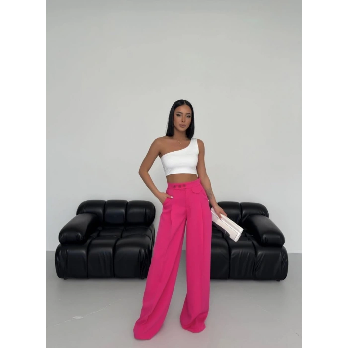 Üç Düğme Detayli Palazzo Pantolon