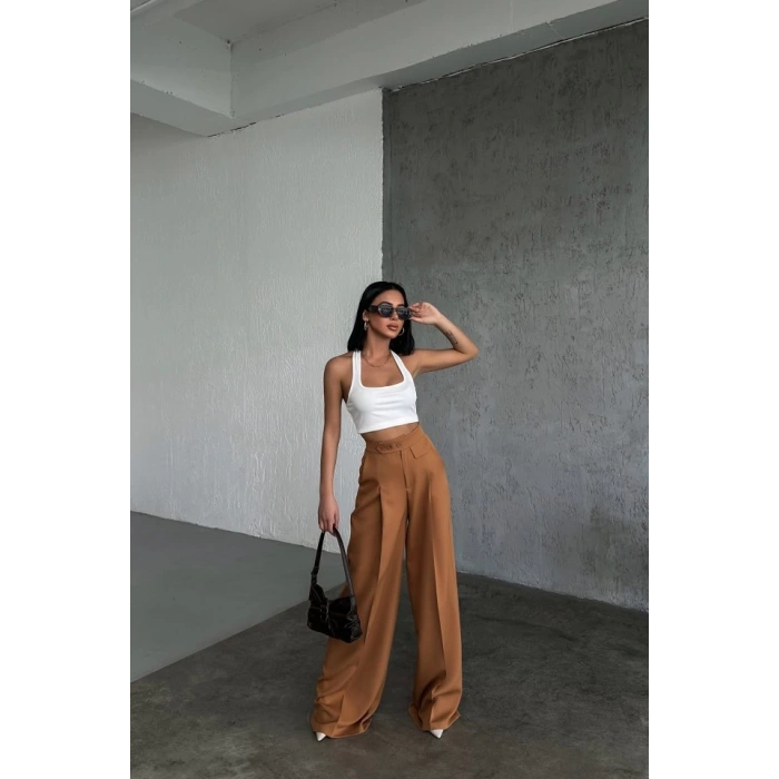 Üç Düğme Detayli Palazzo Pantolon