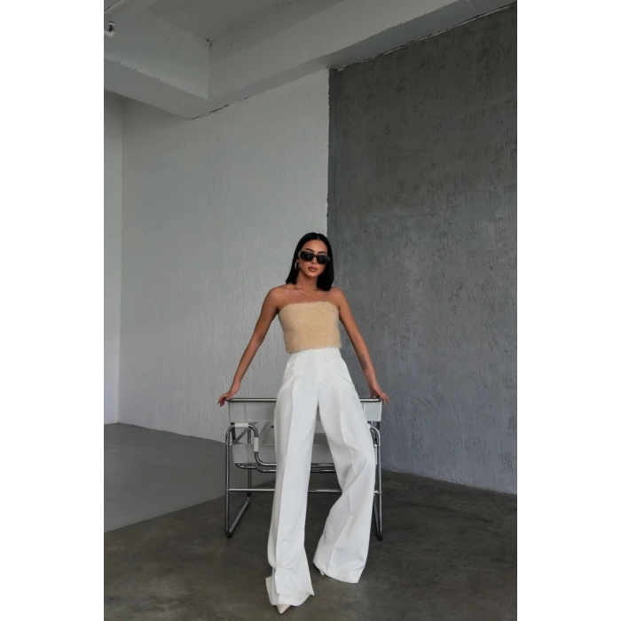 Üç Düğme Detayli Palazzo Pantolon