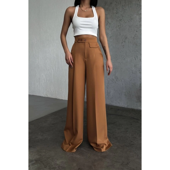 Üç Düğme Detayli Palazzo Pantolon