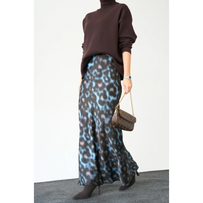 Uzun Saten ETEK - Siyah-Mavi