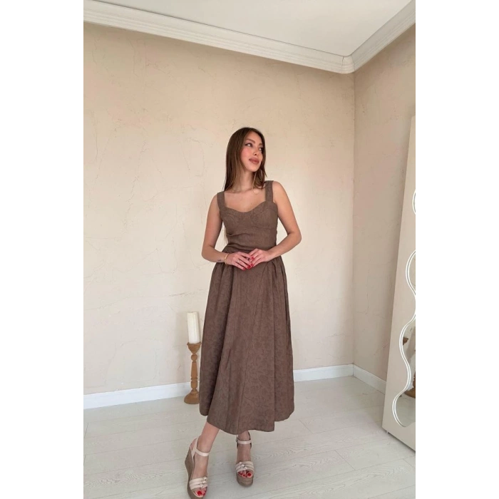 Vizon Yanları Büzgülü Göğüs Kuplu Elbise