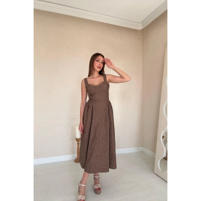 Vizon Yanları Büzgülü Göğüs Kuplu Elbise