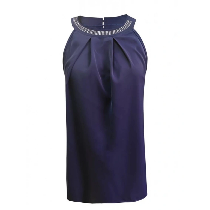 Yakası Taş Önü Pile Detay Halter Yaka Bluz