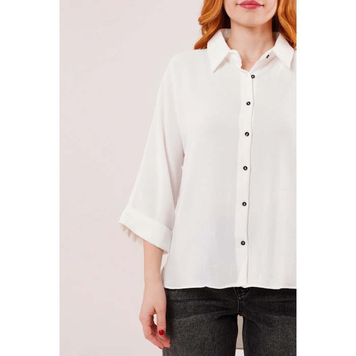 Yarasa Kol Rahat Kalıp Beyaz Gömlek