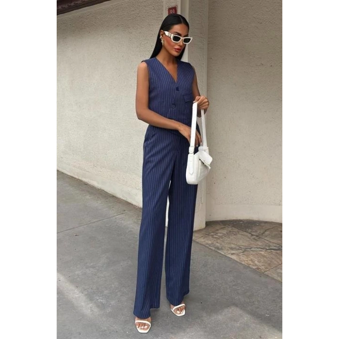 Yeleği Çapraz Detay Düğmeli Cepli Yelekli Takım 10150