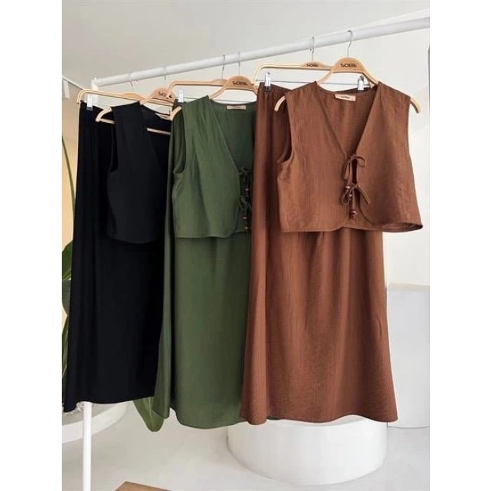 Yelek Önden Bağlamalı Uzun Etekli Takım 10192