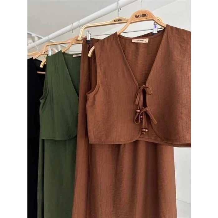 Yelek Önden Bağlamalı Uzun Etekli Takım 10192