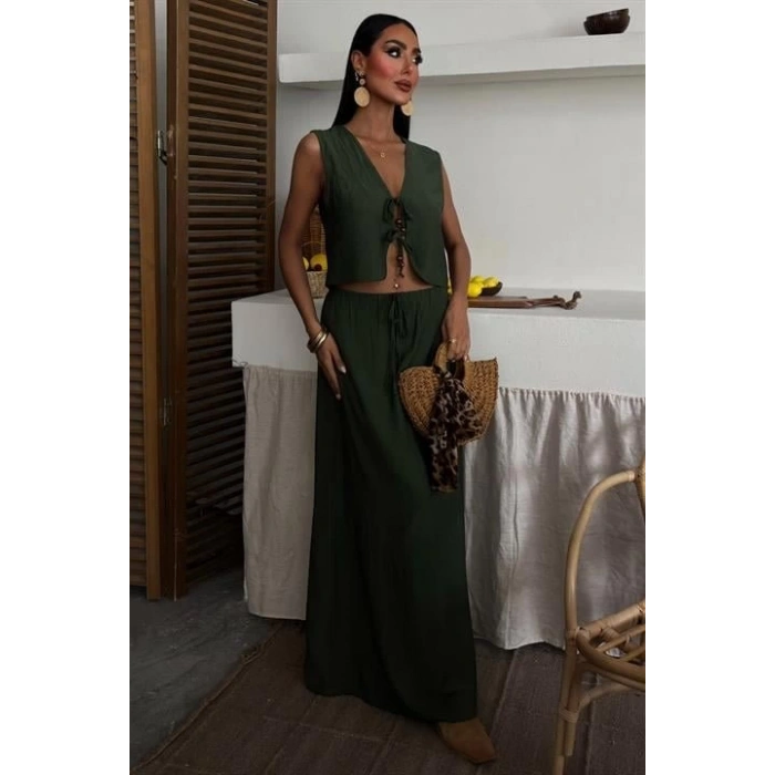 Yelek Önden Bağlamalı Uzun Etekli Takım 10192