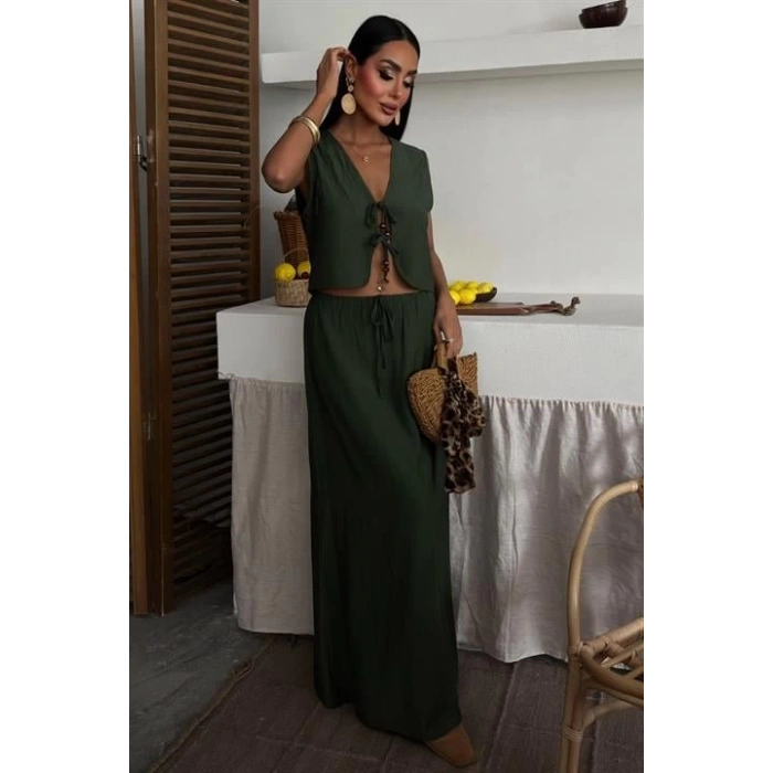 Yelek Önden Bağlamalı Uzun Etekli Takım 10192