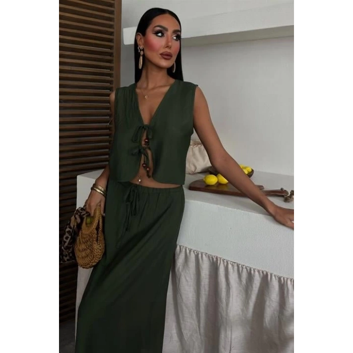 Yelek Önden Bağlamalı Uzun Etekli Takım 10192