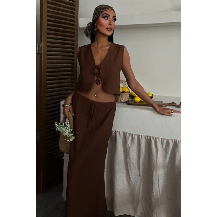 Yelek Önden Bağlamalı Uzun Etekli Takım 10192