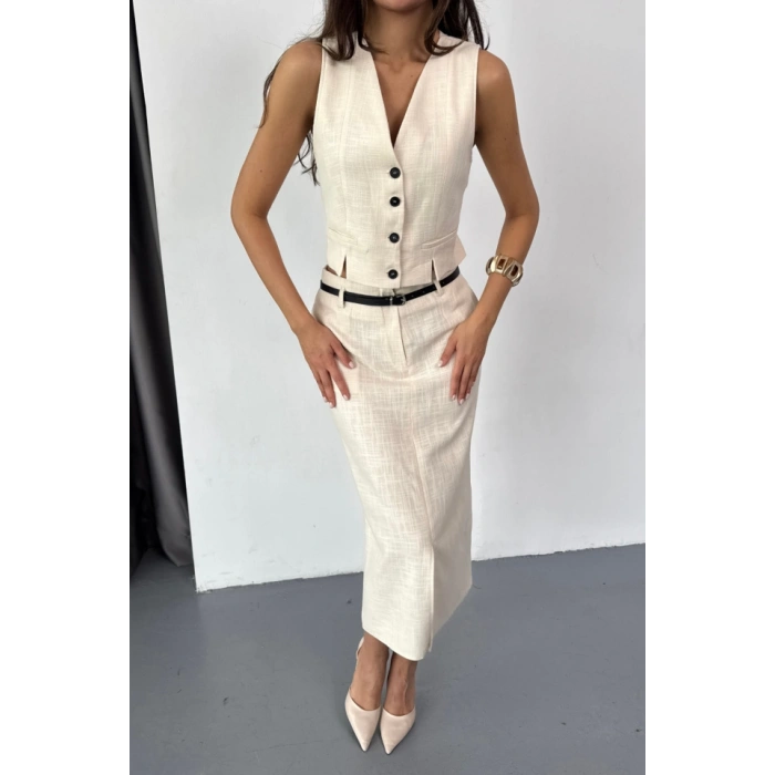 YELEK-ÖNDEN YIRTMAÇLI ETEK TK ŞANTUK KETEN - Ham