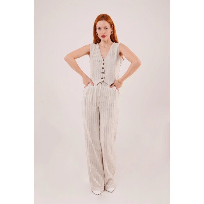 Yelek Ve Pantolon Mavi Şeritli İkili Takım