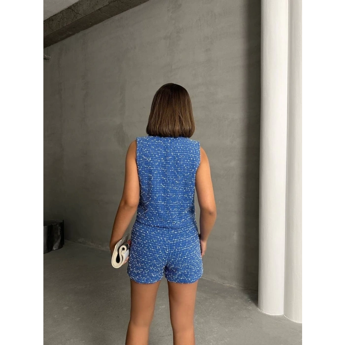 Yelekli şort takım saks