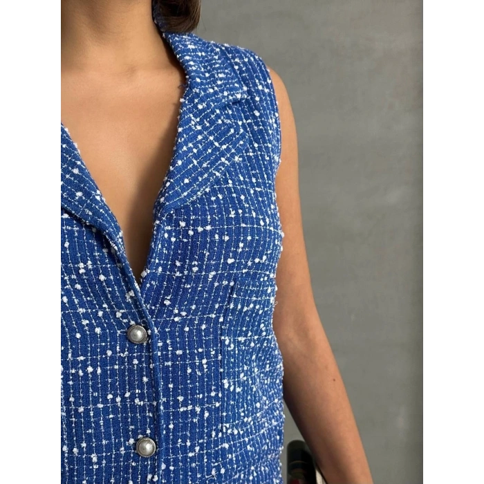 Yelekli şort takım saks