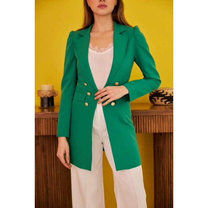 Yeşil Blazer Düğmeli Ceket