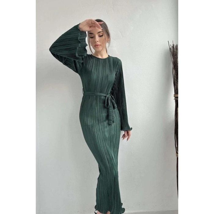 Zümrüt İspanyol Kol Piliseli Elbise