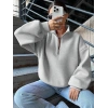 3 iplik Şardonlu yarım fermuarlı sweatshirt gri