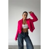 ARKASI İNCİ DÜĞME DETAYLI CROP CEKET - Fuşya