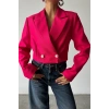 ARKASI İNCİ DÜĞME DETAYLI CROP CEKET - Fuşya