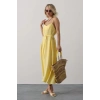 Askılı Basic Uzun Elbise - Sarı
