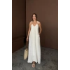 ASKILI UZUN SALAŞ MÜSLİN ELBİSE - Beyaz