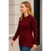 Bisiklet Yuvarlak Yaka Triko Kazak Pamuklu Kalın Fitilli Dokuma, Regular Fit Uzun Kollu Kışlık Model - Bordo