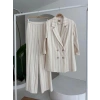 Blazer Ceketli Çizgili Keten Takım 10186