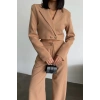 CROP CEKET - PANTOLON TAKIM GOLD DÜĞME DETAYLI - Kahverengi