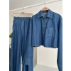 Denim Gömlek Plazzo Pantolon Takım 10163-08