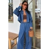 Denim Gömlek Plazzo Pantolon Takım 10163-08
