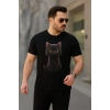 Erkek Bisiklet Yaka Kedi Baskılı Süprem T-shirt
