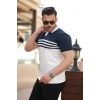 Erkek çizgi Desenli Yakalı Kısa Kollu T-shirt