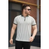 Erkek çizgili Fermuar Yakalı Kısa Kollu Tişört