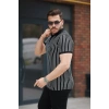 Erkek çizgili Fermuar Yakalı Kısa Kollu Tişört