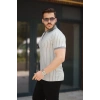 Erkek çizgili Fermuar Yakalı Kısa Kollu Tişört