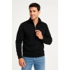 Erkek Dik Yaka Sweatshirt Dik Yaka Yarım Fermuarlı 3 İplik Şardonlu Pamuk Kumaş - Siyah
