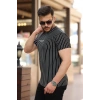 Erkek Dikey çizgili Ottoman Kumaş Kısa Kollu T-shirt