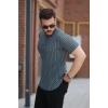 Erkek Dikey çizgili Ottoman Kumaş Kısa Kollu T-shirt