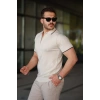 Erkek Fermuar Yakalı çizgi Dokulu Kısa Kollu Tişört