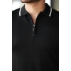 Erkek Fermuar Yakalı çizgi Dokulu Kısa Kollu Tişört