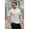 Erkek Fermuar Yakalı çizgili Kısa Kollu T-shirt