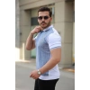 Erkek Fermuar Yakalı çizgili Kısa Kollu Tişört