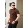 Erkek Göğüs Pirinç Desenli Fermuar Yakalı Kısa Kollu Tişört