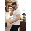 Erkek Ince çizgi Dokulu Bisiklet Yaka Kısa Kollu T-shirt