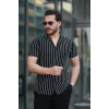 Erkek Kısa Kollu Beyaz çizgi Desenli örme Kumaş Pamuklu Gömlek
