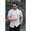 Erkek Kısa Kollu Gri çizgi Desenli örme Kumaş Pamuklu Gömlek